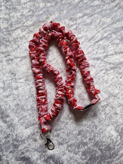Pink & Red Heart Scrunchie Lanyard with Breakaway Clasp – Handmade UK