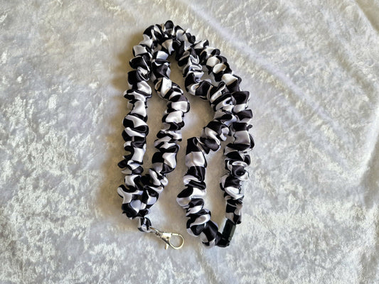 Satin Black & White Checked Lanyard with Breakaway Clasp – Handmade UK