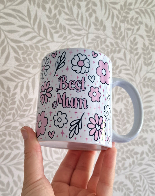 Best Mum Floral 11oz Mug – Pink Mum Gift, Tea & Coffee Cup