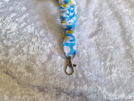 Blue & White Daisy Lanyard with Breakaway Clasp – Handmade UK Fabric ID Badge Holder