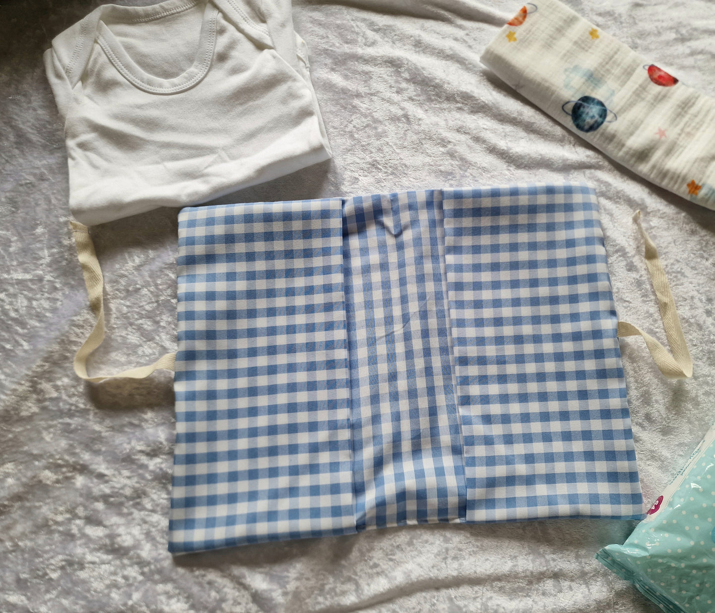 Blue Checkered Nappy and Wipe Pouch