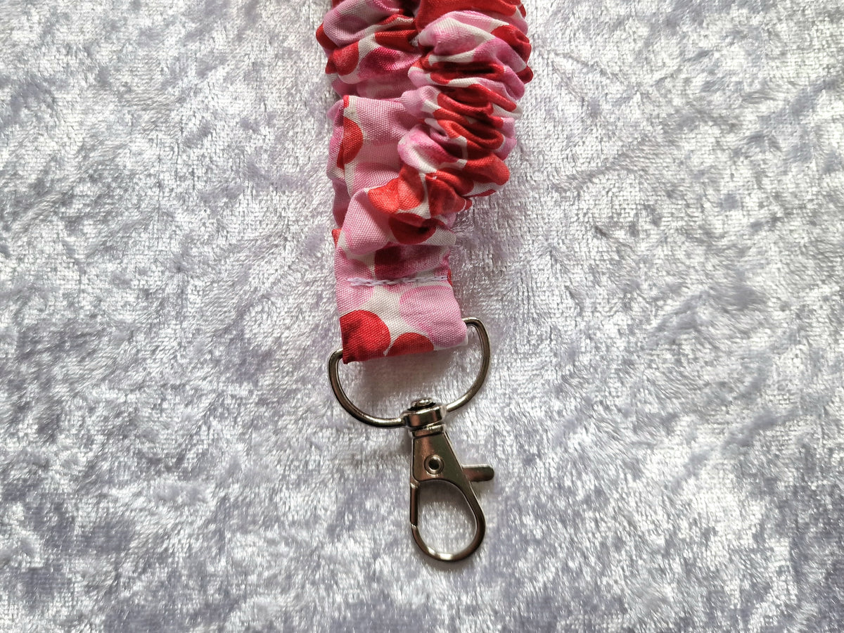 Pink & Red Heart Scrunchie Lanyard with Breakaway Clasp – Handmade UK