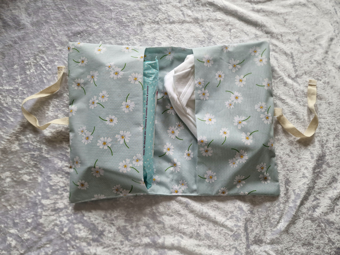 Mint Floral Nappy and Wipe Pouch