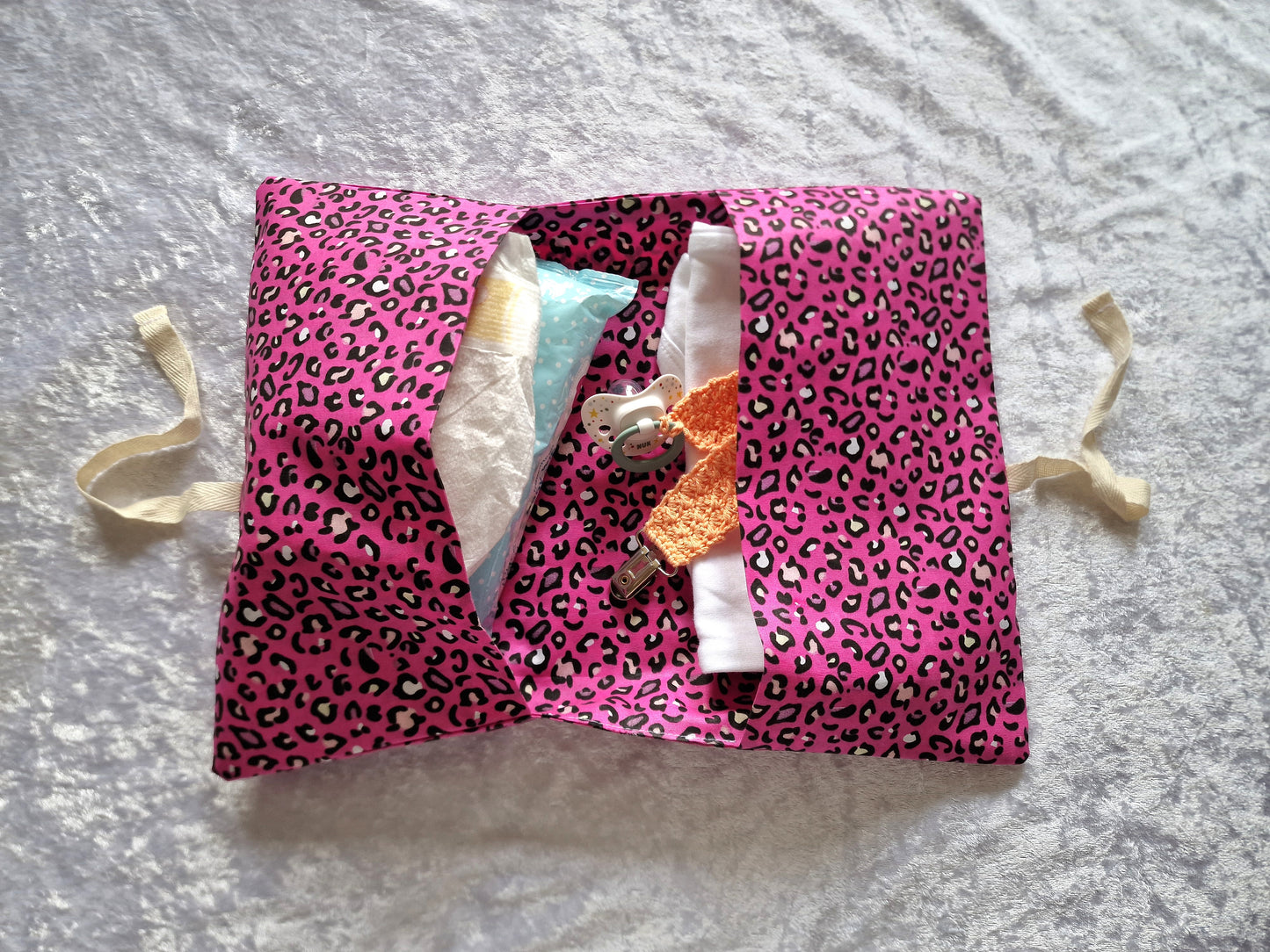 Pink Leopard Nappy and Wipe Pouch
