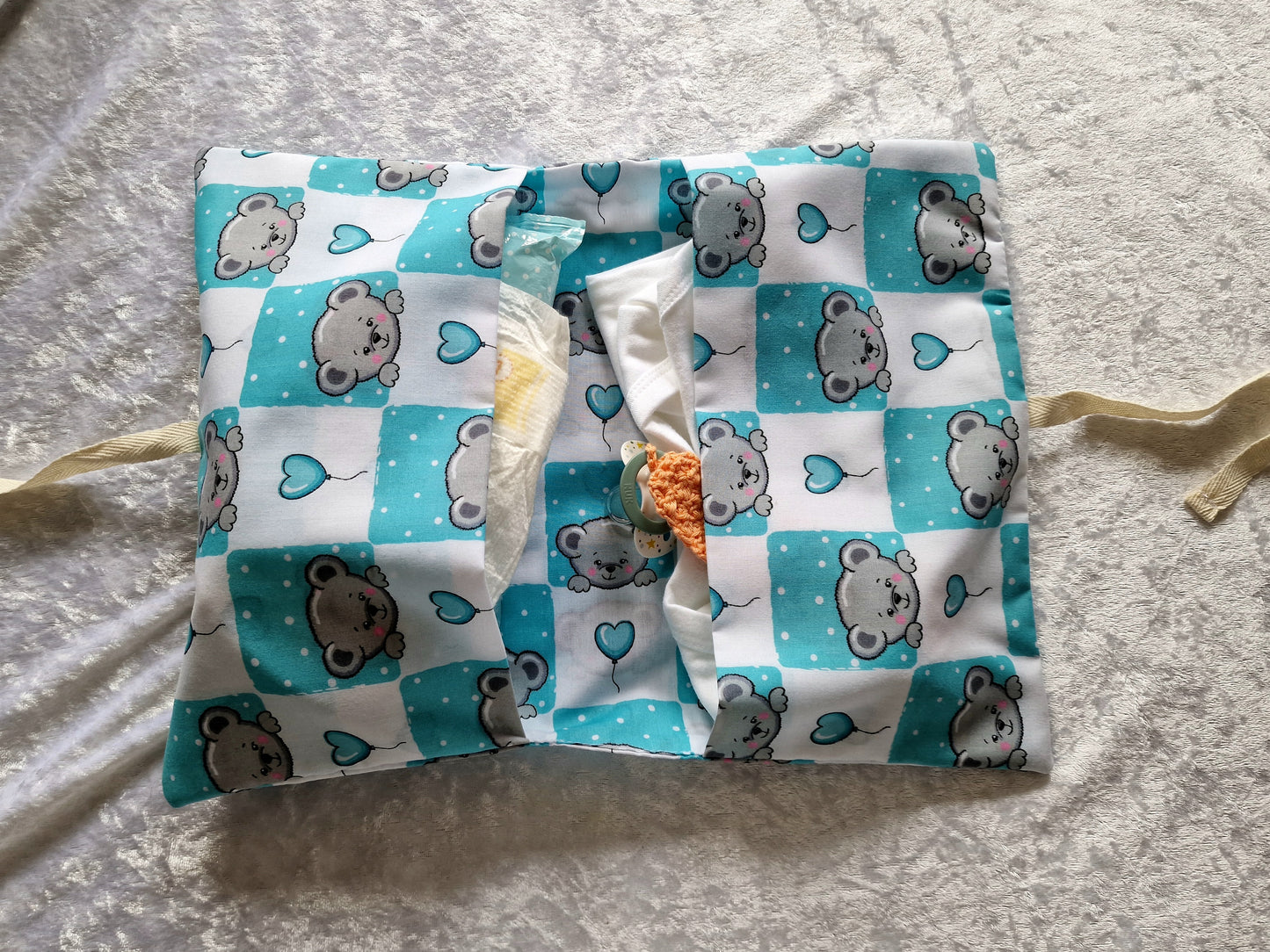 Blue Teddy Nappy and Wipe Pouch