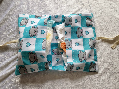 Blue Teddy Nappy and Wipe Pouch