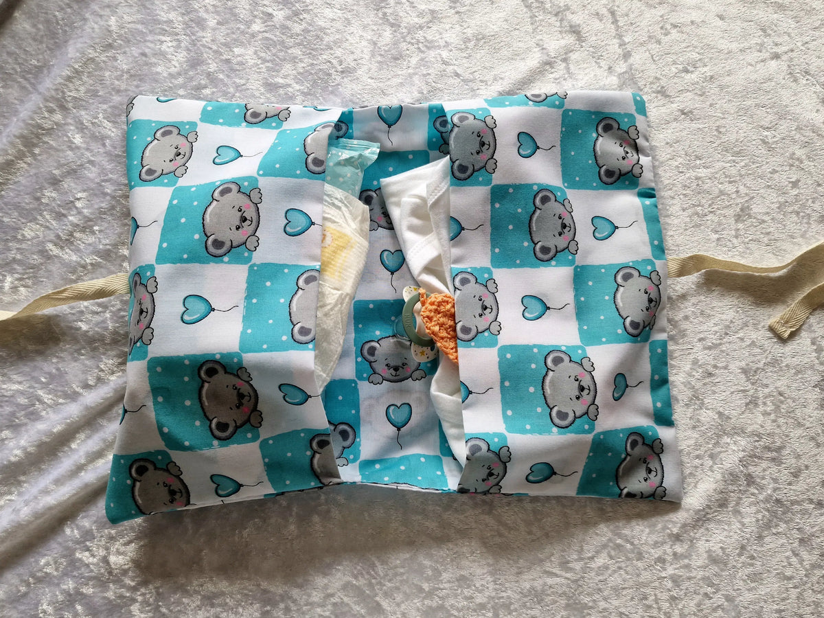 Blue Teddy Bear Nappy & Wipe Organiser – Baby Changing Bag Essential