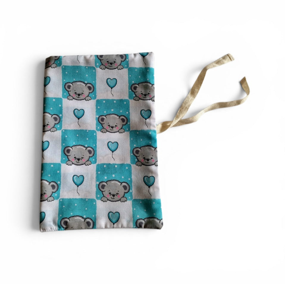 Blue Teddy Nappy and Wipe Pouch