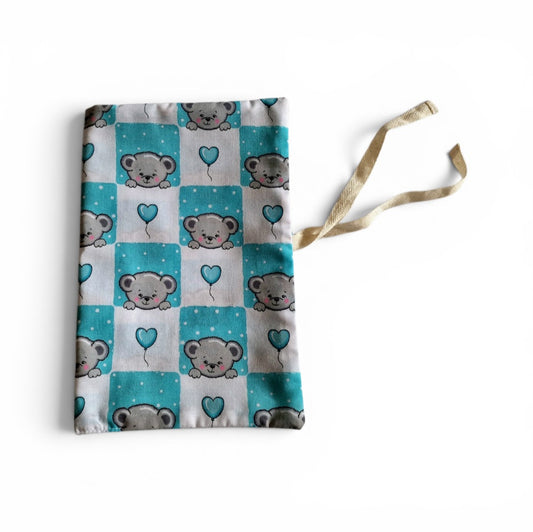 Blue Teddy Nappy and Wipe Pouch