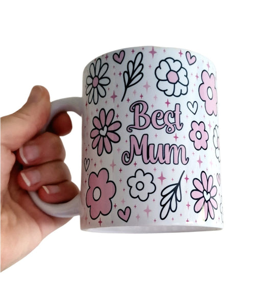 Best Mum Floral 11oz Mug – Pink Mum Gift, Tea & Coffee Cup