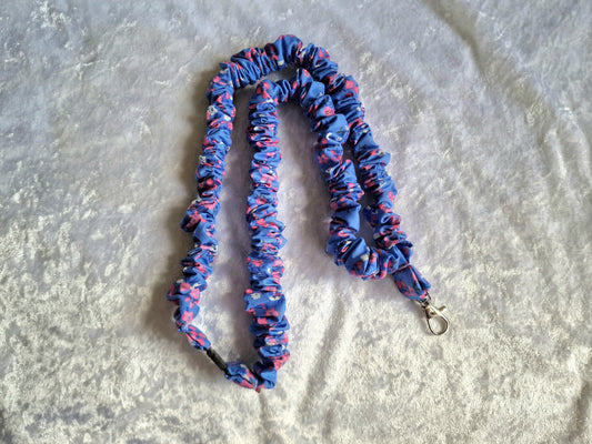 Blue lanyard with purple flowers ruffle lanyard with breakaway clasp