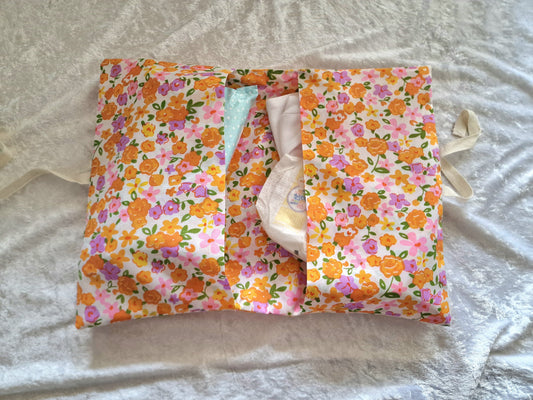 Orange Floral Nappy and Wipe Pouch