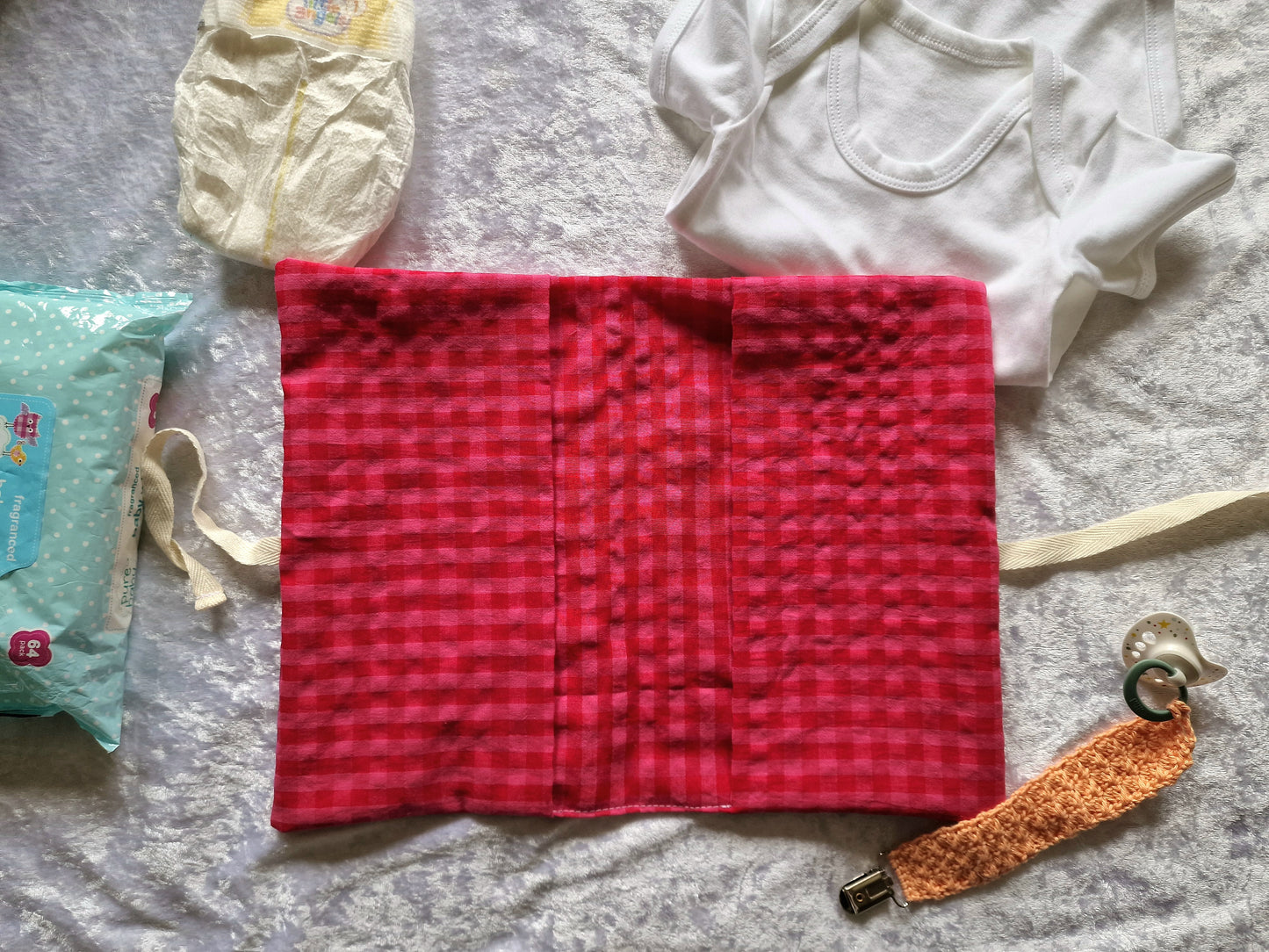 Red and Pink Checkered Nappy and Wipe Pouch