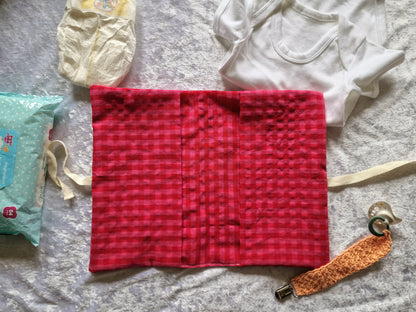 Red and Pink Checkered Nappy and Wipe Pouch
